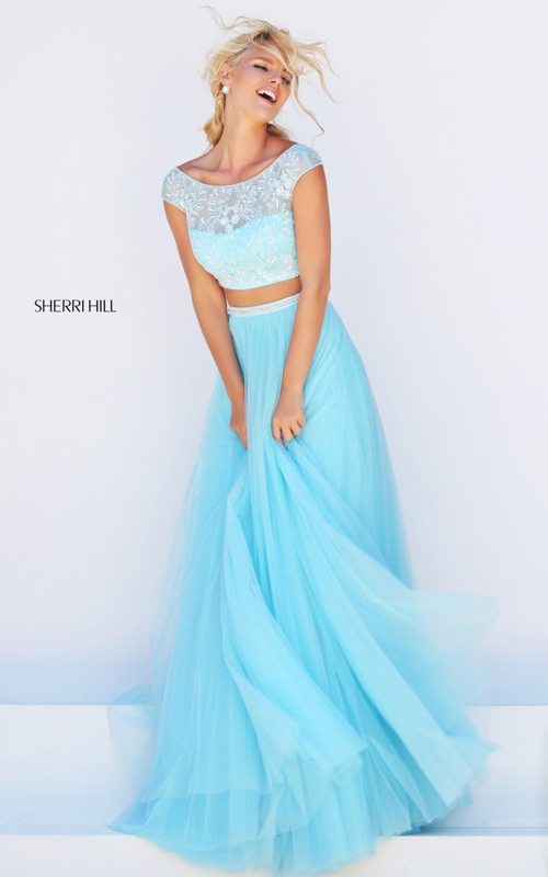 blue Sherri Hill 50038 two piece sexy prom dress 2016