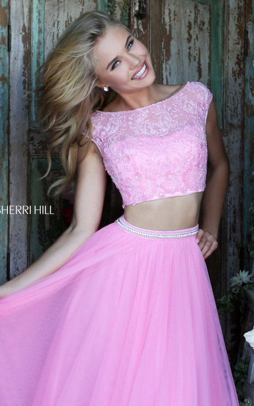chiffon Sherri Hill 50038 two piece pink princess dress
