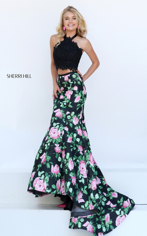 floral taffeta mermaid prom dress 2016 Sherri Hill 50399