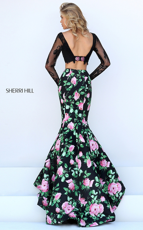 lace Sherri Hill 50400 floral two piece 2016 prom dress_1