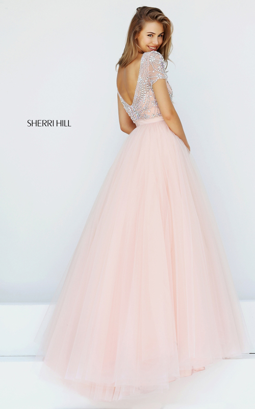 2016 Sherri Hill 50710 Blush Beaded A-line Tulle Prom Dress Long_1