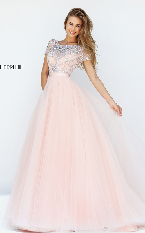 2016 Sherri Hill 50710 Blush Beaded A-line Tulle Prom Dress Long_2