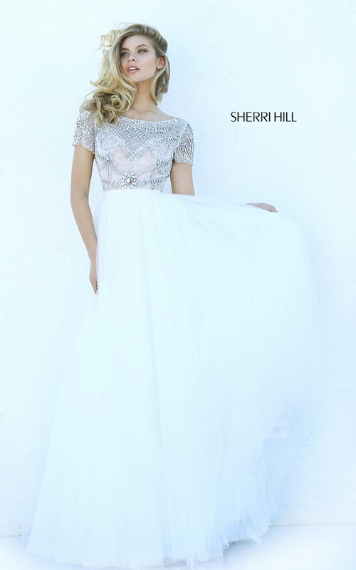 Beaded Sherri Hill 50710 Cap Sleeve Tulle Homecoming Dress Ivory