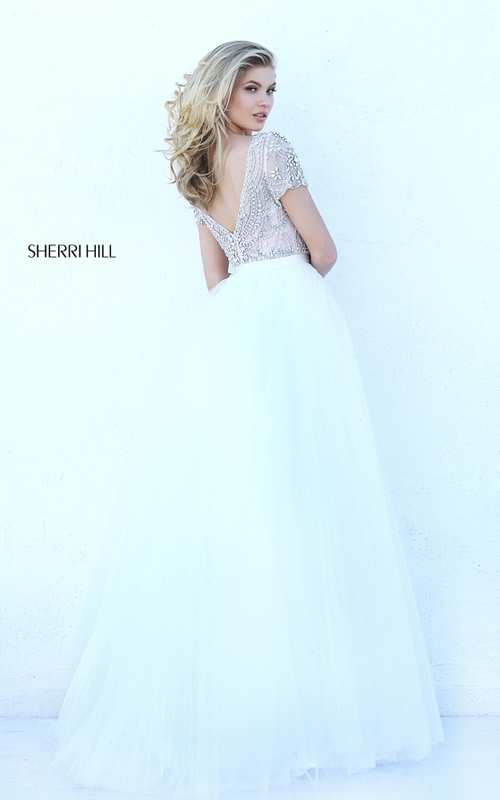 Beaded Sherri Hill 50710 Cap Sleeve Tulle Homecoming Dress Ivory_1