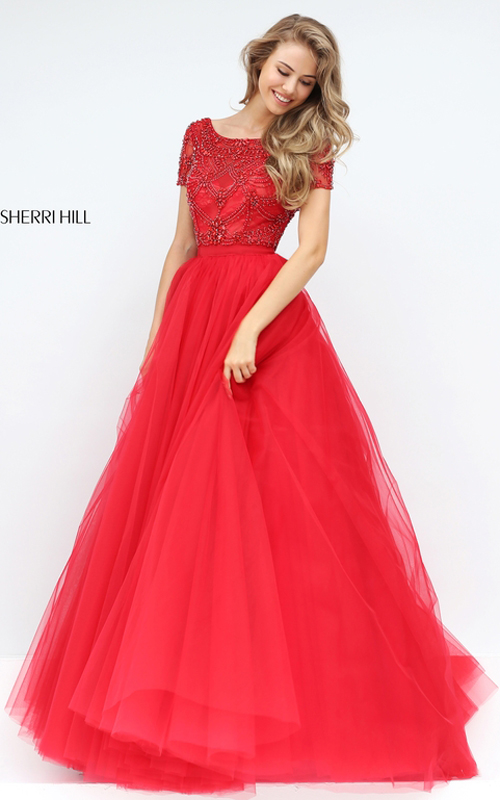 Sherri Hill 50710 Beaded Tulle Senior Homecoming Dress Red 2016